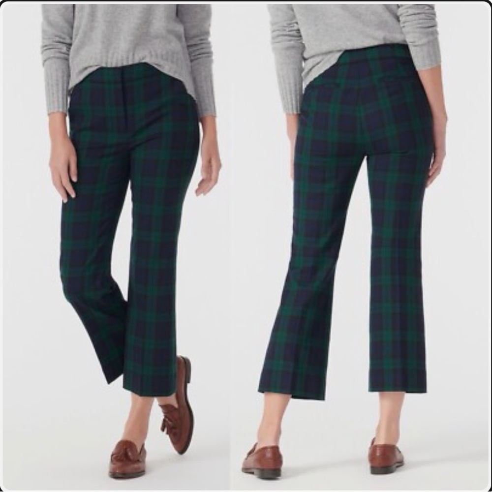 J. Crew Green and Blue Plaid Boot Cut Pants